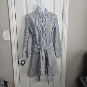 Derek Lam 10 Crosby Stripped Button Down Tie Waist Shirt Dress‎ Size 2 Cotton